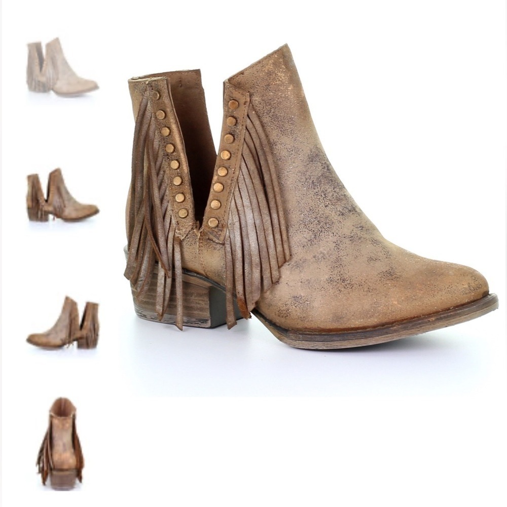 Circle G Brown studs and fringe ankle boots / booties Size 7